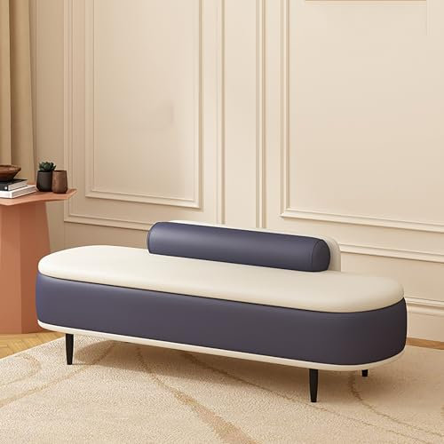 Polsterbank, Polsterbank, Ottomane, Sitz für Schlafzimmer, Wohnzimmer, Eingangsbereich, Schrank, 100 x 45 x 42 cm, Blau / Weiß