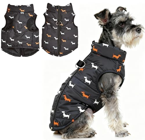 Asmea Manteau Chien de Petite Moyenne Taille Manteaux d'hiver pour Chiens Légèrement Imperméable Veste Chien Manteau Chiens avec Trous pour Harnais Noel Manteaus Teckel Chihuahua Noir XS