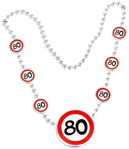 Tiwoca Geschenk zum 80. Geburtstag – rot-weiße Halskette mit Verkehrsschild-Optik Zahl 80 – Ausgefallene Geburtstagsdeko und lustige Geschenkideen für Männer und Frauen
