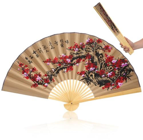 Zerodeko Chinese Decorative Hanging Fan - Large Wall Display Asian Wooden Folding Fan for Performance - Giant Paper Ventilateur Mural Decor