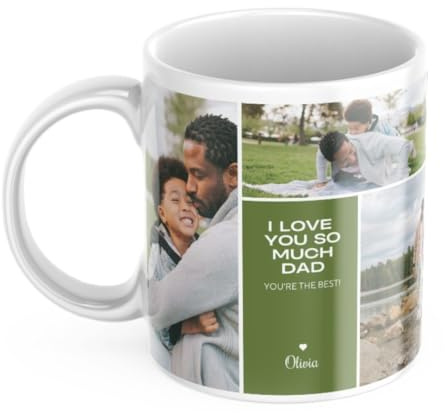 Custom Photo Collage Mug with Text - 5 Photos, Personalized Name for Mother's Day, Father's Day, Couples - Perfect for Secret Santa and Xmas Gifts
