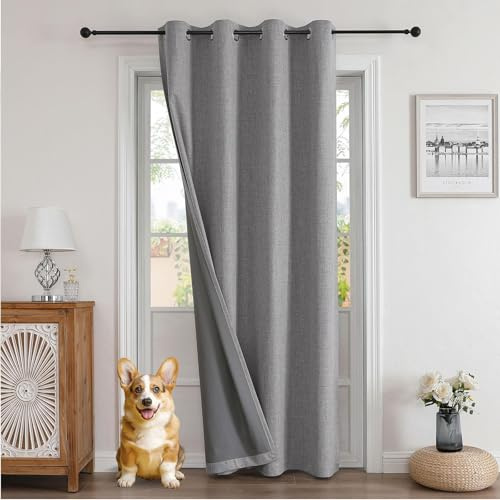 Joydeco Cortinas Termicas Aislantes Frio y Calor 1 Pieza 132x137cm Gris Claro para Ventana del Salon Dormitorio, 100% Cortina Opaca de Aspecto de Lino con Ojales para Protección de la Privacidad