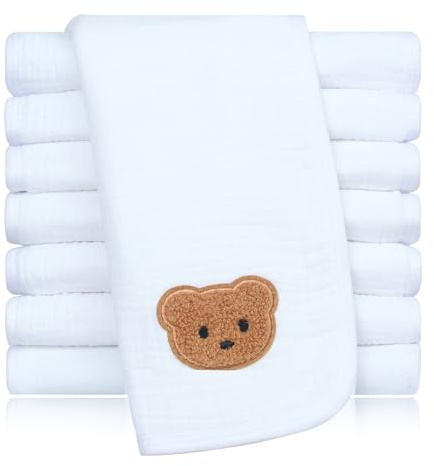 Hakochia Muslin Cloths for Baby, 100% Cotton Muslin Squares Burp Cloths Baby Essentials for Newborn Boys Girls Burping Rags Spit Up Cloths Sets,8-Pack