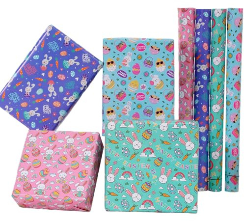 Geschenkpapier Ostern - 8 Blätter 70 x 50cm Osterdeko Geschenkpapier Kinder | Ostergeschenkpapier Rolle mit Osterhase Ostereier Oster Geschenkpapier für Ostern Geburtstag Hochzeit Geschenkverpackung