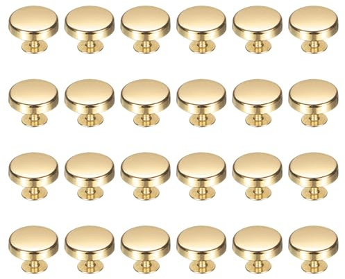 sourcing map 24 Pcs Flat Head Button Stud 15mm Screw Back Rivets Stud Set Round Purse Feet Metal Studs Rivet Nailhead Buckle Button Rivet for DIY Leather Crafts Belt Strap, Gold