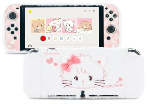 GeekShare Coque de protection en peluche Kawaii pour Switch OLED, coque rigide anti-rayures compatible avec les manettes Switch OLED et Joy Con – Mikko Sweet Thoughts