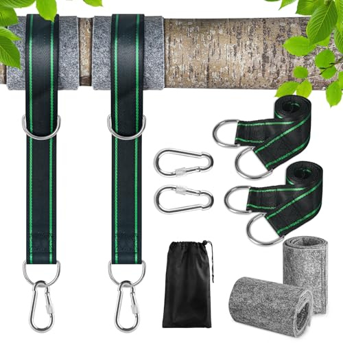 Fixation de Balançoire 2*150CM, Sangle Balancoire Arbre, Kit de Fixation pour Hamac, Fauteuil Suspendu, Balançoire, Arbre de fixation avec 2 coussins de protection pour arbre, 2 Mousquetons de qualité