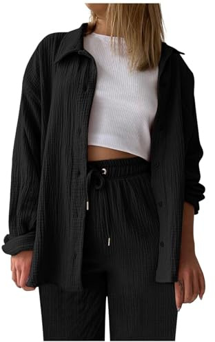 Zweiteiler Elegant Y2K Damen Elegant Musselin Bluse Und Shorts Aesthetic Lounge Set Langarm Hausanzug Y2K Outfit
