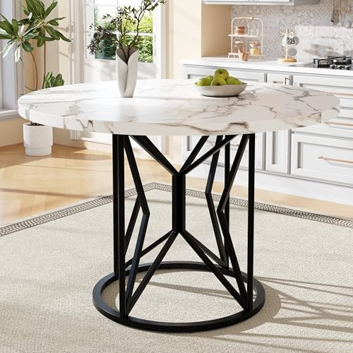 A ALFRESCOOL Runder Esstisch (100×100×76cm), Küchentisch, Runder Kaffeetisch für 4-6, Geeignet für Esszimmer, Wohnzimmer, Tischbeine aus Metall, Geometrische Tischbeine, Schwarzen Beinen