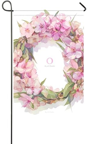 Floralmorphic Lettre O rose laurier rose aquarelle drapeau de cour de vacances pour l'extérieur bannière de cour de Noël pour décoration de jardin 30,5 x 45,7 cm double face