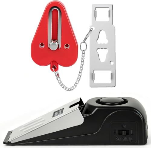 Portable Door Lock & Door Stop Alarm Set, Dual Protection Home Security Door Kit, Travel Hotel Lock Devices Pocket Self Defensey Tools for Traveling Hotel Home Apartment (Red)
