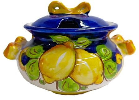Formaggiera o portazzucchero in ceramica dipinta per Alimenti, con coperchio.