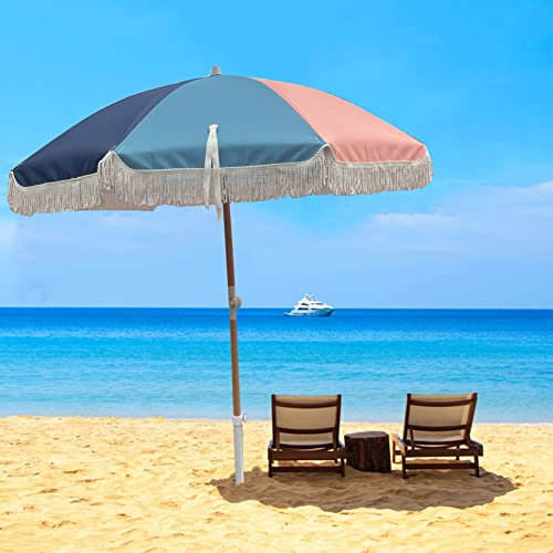 HUIBBGO Parasol de terrasse coloré avec Franges Vintage, Parasol de Jardin extérieur, Parasol de Plage de Voyage Portable, Pare-Soleil Protection UV inclinable