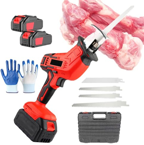 lilishangmao Sierra De Hueso Inalámbrica De Mano, Sierra Eléctrica De Carnicero para Uso Doméstico (Peso Aproximado: 2 KG), para Cortar Madera, Carne, Hueso Y Tubos De Plástico, con 4 Hojas De Sierra
