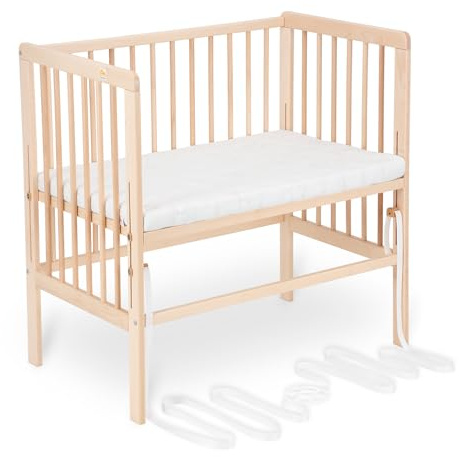 FabiMax Baby Beistellbett für Boxspringbetten, stufenlos höhenverstellbar, Buchenholz massiv, Natur (Matratze Comfort, Keine)