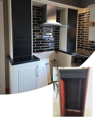 ZIMGOD Falttür Schwarze Rollladentür Küchenschrank-Set, Falt-Schiebetür für Sideboard-Schrank, Rollo-Schrankgitter für Vorratsbehälter/Waschküche(80x60cm (31.5x23.6))