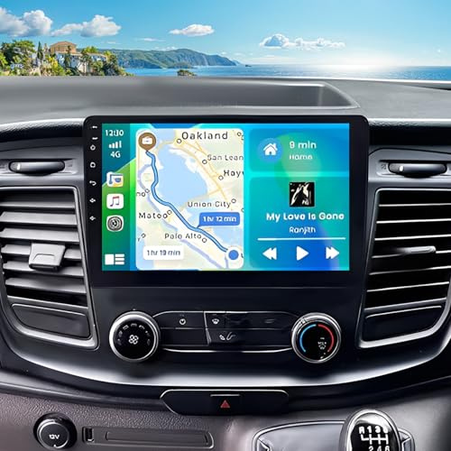 10 inch Android 14 DAB+ 1 Din Car Stereo for Ford Transit Custom 2018-2023 | 2+32G Touch Screen Display Radio Vedio Player Head Unit with CarPlay Android Auto GPS Navigation Bluetooth WiFi SWC