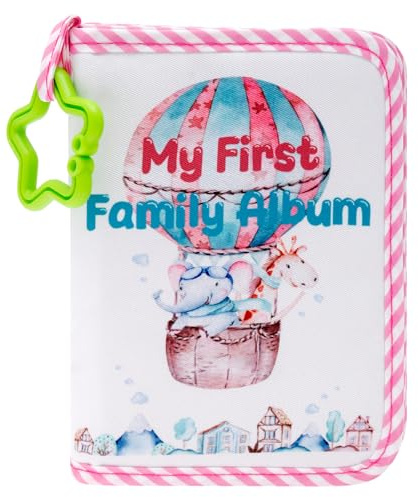Baby Fotoalbum Stoff Unterbringen 14x18 cm Foto, Baby Fotobuch Stoff mit Sternhaken Sicherheitsspiegel für Kinder Säuglinge Neugeborene (Rosa)