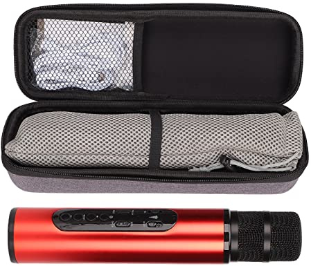 SUNGOOYUE Microfono Karaoke Wireless Q6, Struttura in Metallo, Tecnologia V5.0, Batteria da 2000 MAh, 6 Ore di Riproduzione, con Custodia e Cavi (rosso)