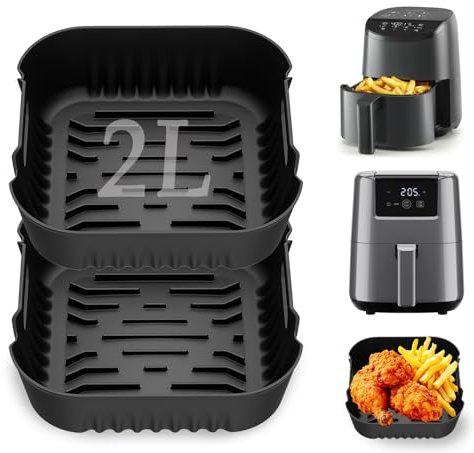 2L Square Silicone Mini Air Fryer Liners Accessories for 1-2Person Reusable | 2L Air fryer liners for Chefman/Cosori/Midea/Daewoo Small Air Fryer,Silicone Liners Non-Stick Dishwasher Safe