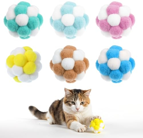 EupHHonycs 6 palline per gatti con campanelle, 4 cm, morbide palline per gatti, palla interattiva, per caccia, gioco da masticare