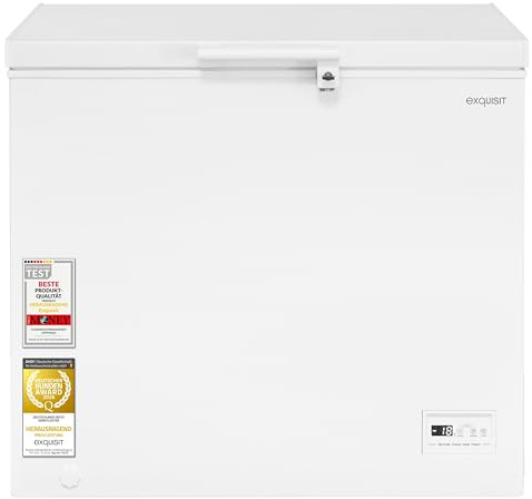 Exquisit Gefriertruhe | 198 l Nutzinhalt, Energieeffizienzklasse E, 41 dB | Schnellgefrieren, LED-Beleuchtung, elektronische Temperaturregelung, Türschloss, manuelles Abtauen | GT5201-HE-040E weiss