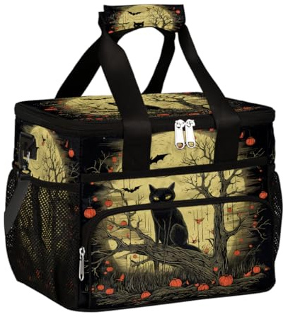 Mexpekil Lonchera térmica reutilizable a prueba de fugas, gato, murciélago, picnic, lonchera para Halloween, luna, árboles, bolsa enfriadora para mujeres y hombres, trabajo, camping, playa, oficina