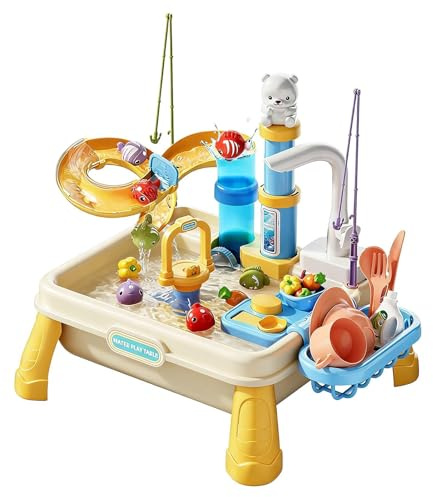 Ziynluks Wasser-Spieltisch,Sinnesaktivität im Freien mit eingebauter Wasserpumpe | Sand- und Wasserspieltisch,für und Mädchen von 4-8 Jahren, für Spielzimmer, Terrasse, Garten, Park