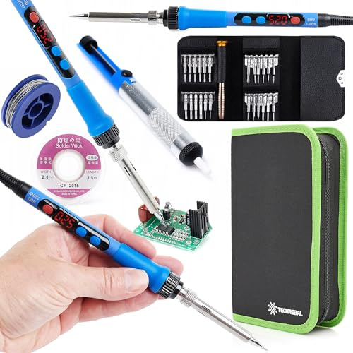 TECHREBAL Saldatore a Stagno Professionale 120W, Kit Saldatura Elettronica Digitale LCD 180-500°C con Set Cacciaviti Precisione 25 in 1 Torx, Pompa Aspirastagno, Treccia Dissaldante e Custodia