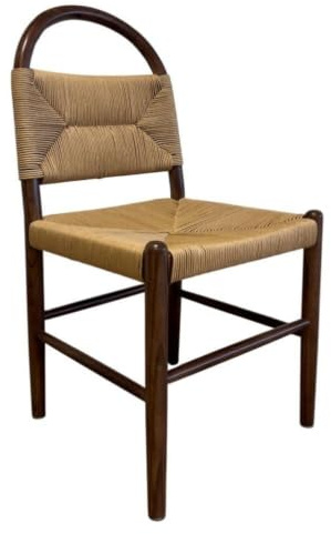 GEESEHOME Pack de 4 Sillas de Madera de Fresno Color Nogal con Asiento Trenzado de Cuerda Marrón Claro y Respaldo Ergonómico de 44x45x88 cm para Comedor