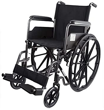 Mobiclinic, Fauteuil roulant pliable, S220, Roulettes à dégagement rapide avec bouton, Marque européenne, Siège 46cm, Reposepieds pliants, Accoudoirs pliables, Poignée de frein, Résistant, Noir