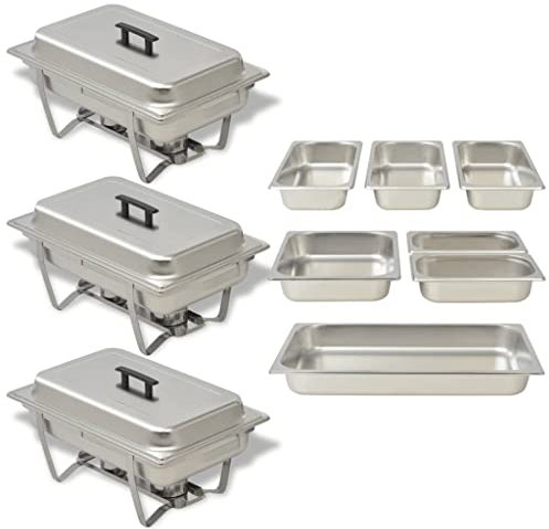 vidaXL 3X Chafing Dish Edelstahl Speisewärmer Warmhaltebehälter Wärmebehälter
