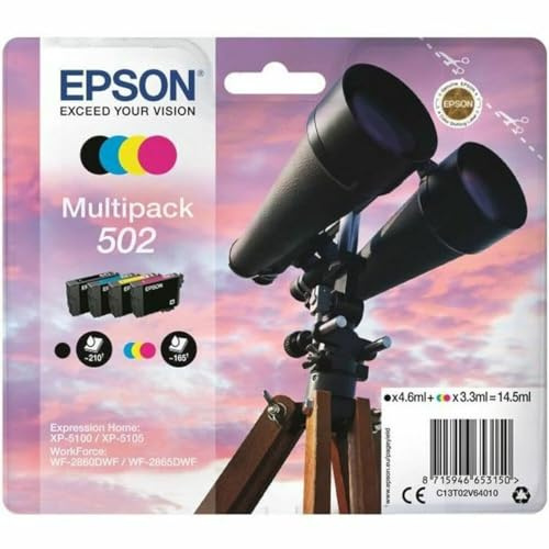 Epson Multipack Druckertinte in 4 Farben 502 / Tintenpatronen (Original, Pigmenttinte, Schwarz, Cyan, Magenta, Gelb, Epson, 4 Stück, Tintenstrahldrucker)