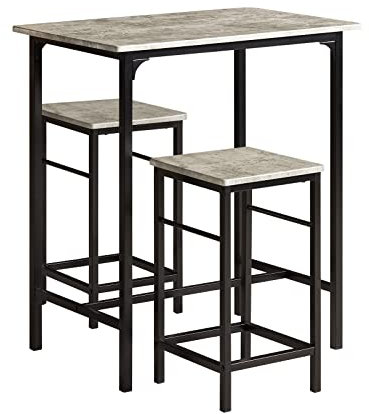 SoBuy Essgruppe Esstisch Set 3-teilig – Bartisch mit 2 Stühlen, platzsparendes Küchentisch Set für Esszimmer Balkon Garten – Kompakt & Modern für kleine Räume OGT10-HG