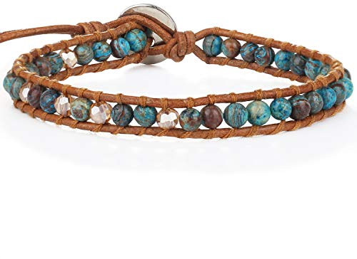 KELITCH Braccialetti Labradorite Braccialetti Turchesi Fatti A Mano Bracciale Avvolgente In Pelle