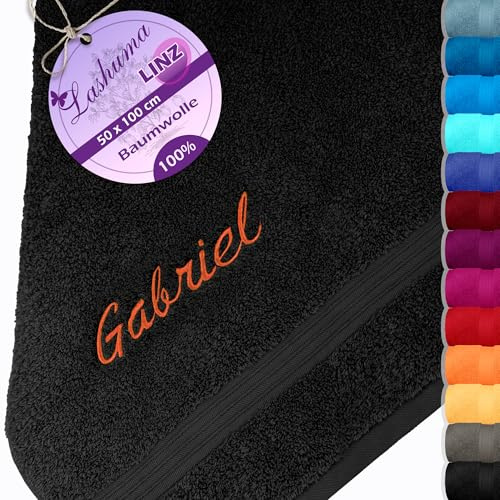 Lashuma personalisiertes Handtuch mit Namen Bestickt 50x100 cm, Linz Baumwollhandtuch Schwarz