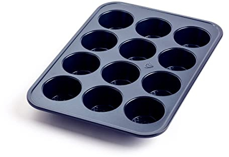 Blue Diamond Bakeware Diamantstruktur Keramik Antihaft, 12er Muffin- und Cupcake-Backform, spülmaschinenfest und gefrierschrankgeeignet, PFAS-frei, Blau