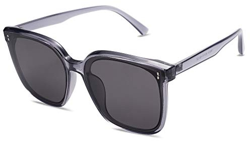 SOJOS Sonnenbrille Herren Damen Verspiegelt, Retro Vintage Groß Eckig Schwarz Coole Klassisch Rechteckig UV400 Schutz Unisex Brille SJ2157, Grau/Grau