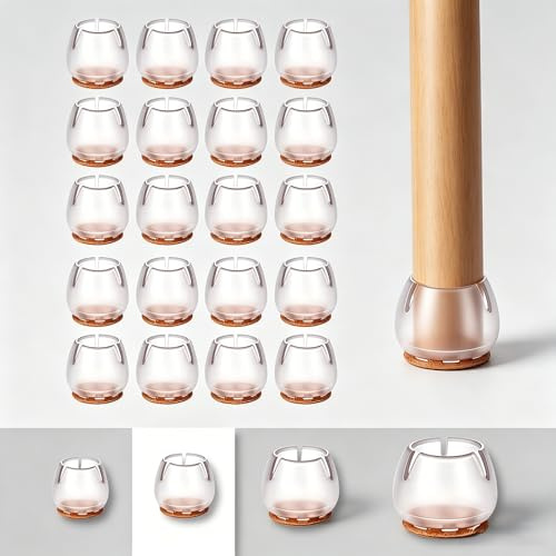 HONGECB 20 Pcs Rotondo Gamba Della Sedia Caps, Sedia Gamba Tappi Piedi Pastiglie, Piedini Gomma Per Sedie, Sedia Piedini In Gomma Protector Pad Per Pavimenti In Casa Soggiorno, Trasparente 17-21mm