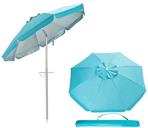 RELAX4LIFE Sonnenschirm Strand 178 cm, UPF 50+, Strandschirm Windfest Stabil, 30° knickbar, Gartenschirm Rund, Balkonschirm mit Tragetasche, Marktschirm Sonnenschutz für Garten & Balkon (Blau)