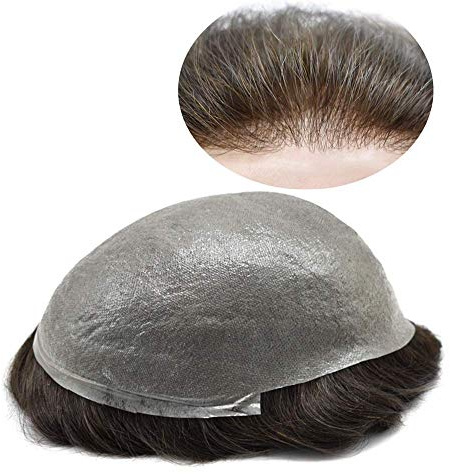 SINGA HAIR Super Thin Skin Mens Toupee 0.03mm Ultra Thin Skin Hair System For Men Human Hair Black Brown Blonde Gray V-looped Hairpiece Wig (8''x10'' 100% Light Density, 2# Darkest Brown)