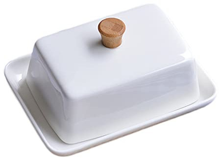 Beurriers 1 Ensemble de plateau rectangulaire en céramique blanche vaisselle de vaisselle en porcelaine beurre de beurre avec couvercle - Lave-vaisselle Coffre-fort (blanc) Beurriers Conteneur de Beur