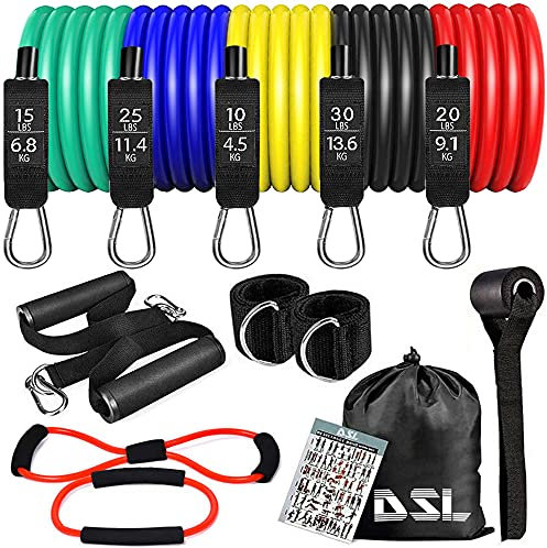 Resistance Bands - 14 Pc Resistance Bands Set Men Women, Exercise Band Fitness Workout Home Gym Equipment - Exercise Bands Up to 100 lbs