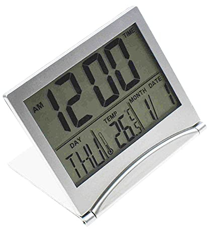 Reland Sun Digital Travel Alarm Clock Foldable Calendar Temperature Timer LCD Clock with Snooze Mode Large Number Display Compact Desk Clock