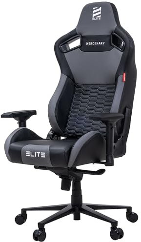ELITE Profi Gaming Stuhl Mercenary | Ergonomischer Bürostuhl - 150 kg Belastbarkeit - Schreibtischstuhl - Chefsessel - Sessel - Racing Gamingstuhl - Drehstuhl - Kunstleder (Schwarz/Grau)
