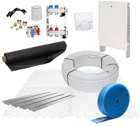 Fußbodenheizung Warmwasser Set 60m² Trockenestrich 25 mm Dämmplatte PE-RT Regelung A