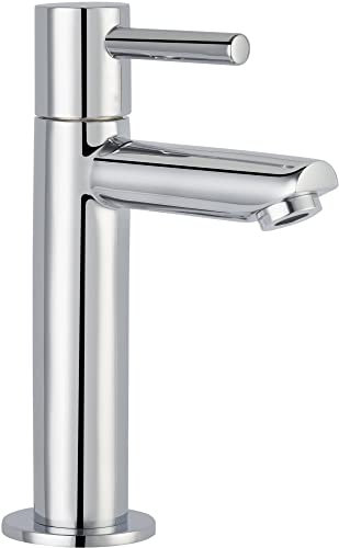 Saqu Shine Kaltwasserhahn - 15.5 cm erhöhter Waschtischarmatur für Gaste WC - Messing - Pflegeleichter Chrombeschichtung - Chrom - Waschbecken - Armatur