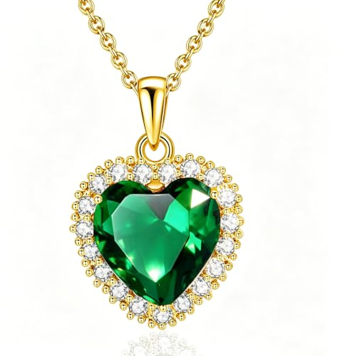 VONSSY Klassische Herz-Anhänger-Edelstein-Halskette | Kristall-Geburtsstein-Halskette| 18 Karat Platin vergoldete Kette | Sinnvolles Vintage-Schmuck-Geschenk