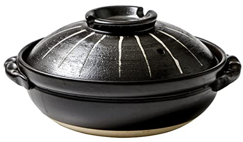 Siunwdiy Japonais Donabe Céramique Casserole,Pot en Terre Cuite Bandes Noires Hot Pot,Plat en Cocotte Couvert,Sain Lent Marmite,pour La Cuisine Maison,0.9l