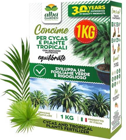 Albagarden - Concime Per Cycas E Piante Tropicali - 1 KG - Fertilizzante Per Crescita Sana Dei Cicas Ornamentali - Nutriente Naturale Per Piante Da Vaso E Piena Terra